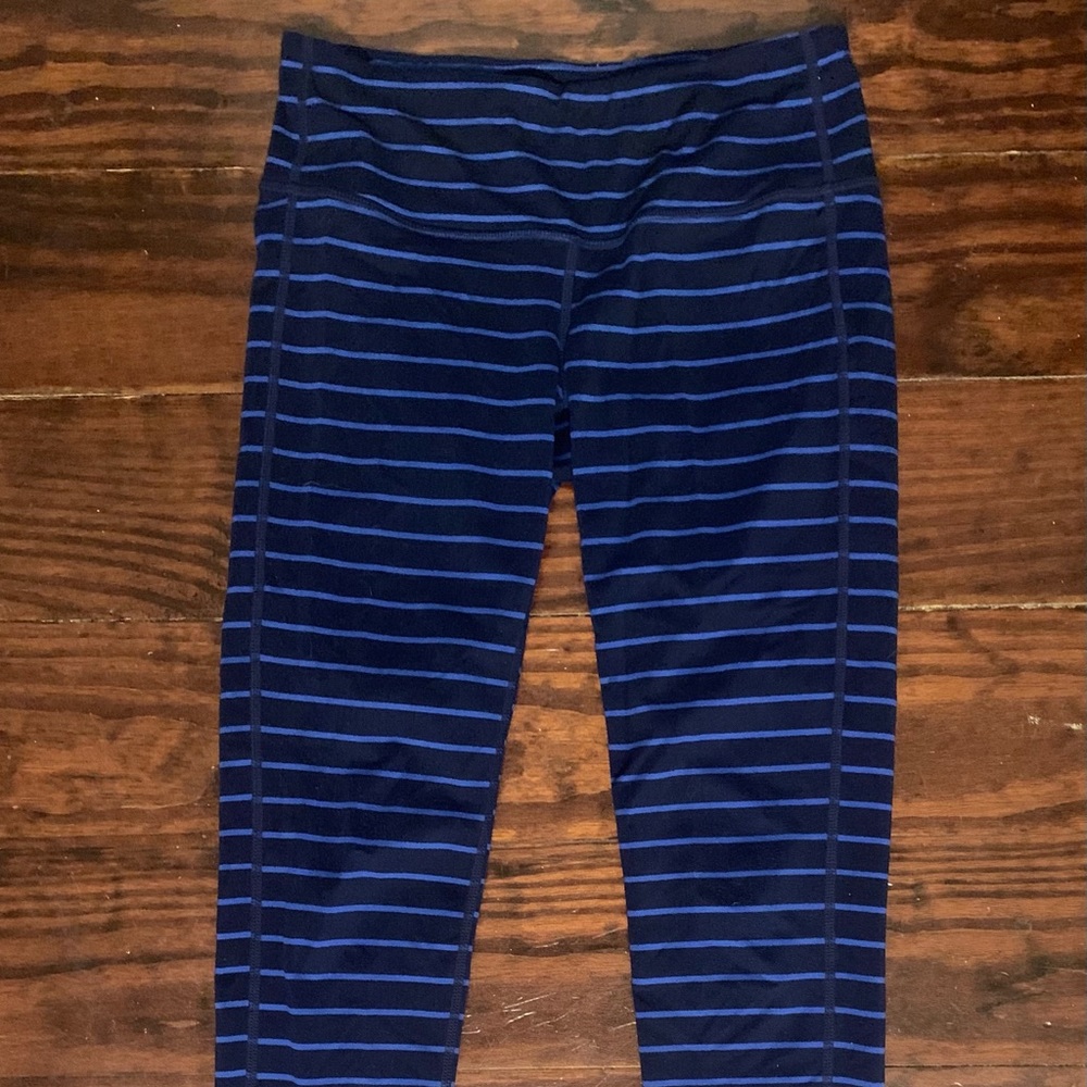 ATHLETA Navy Blue Striped Tight Leggings S Tall